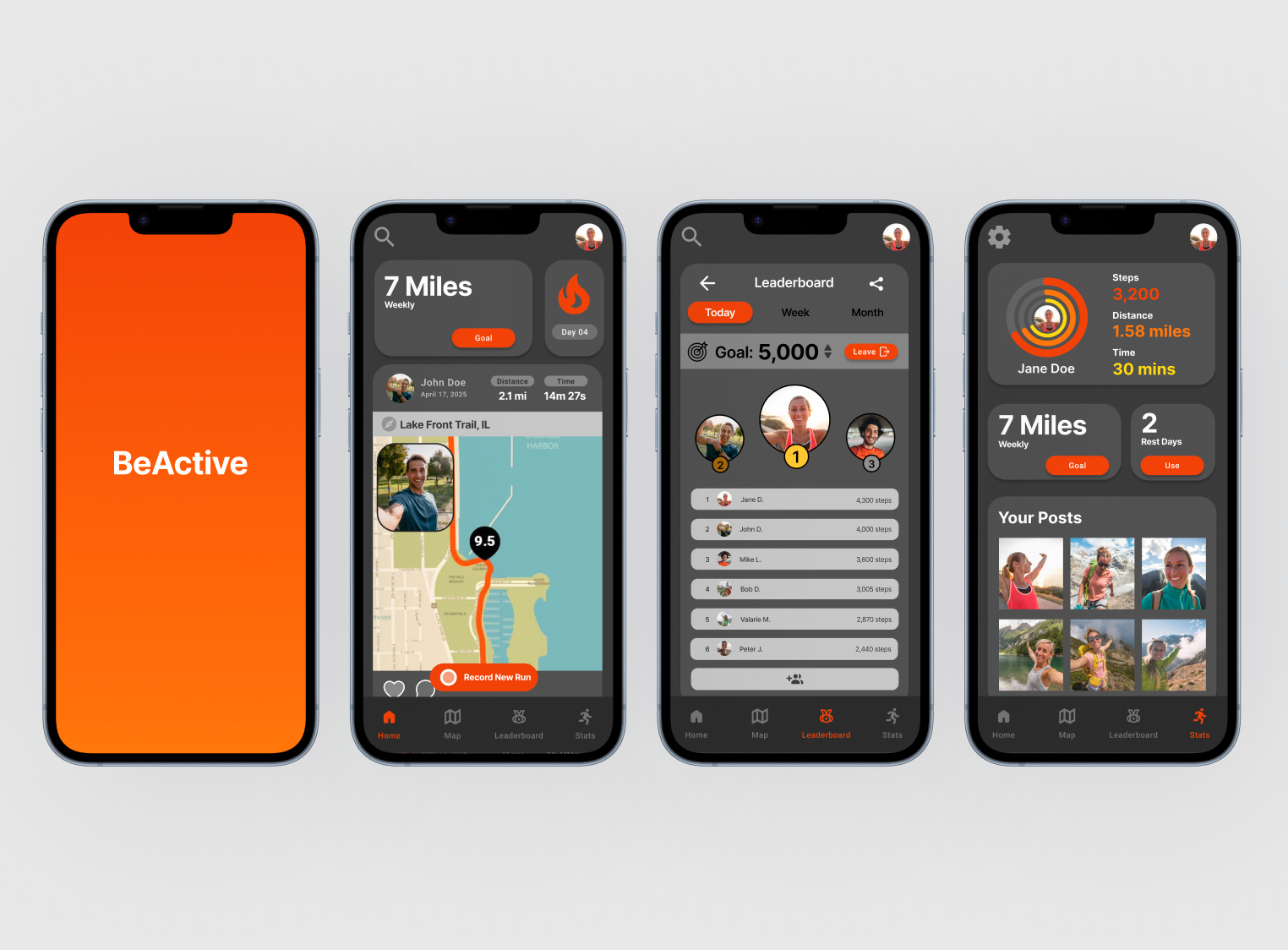 BeActive interface screens