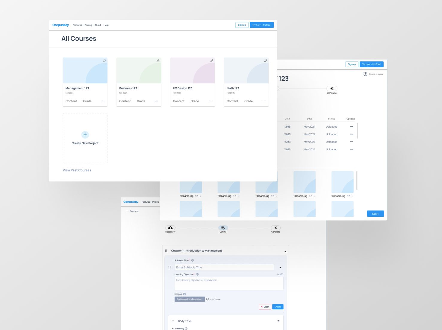CorpusKey grading interface mock